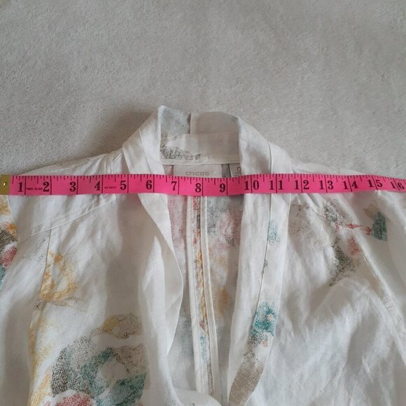 Chico's Women's Size Small (O) White Floral 100% Linen Open Draped Blazer - Picture 12 of 14